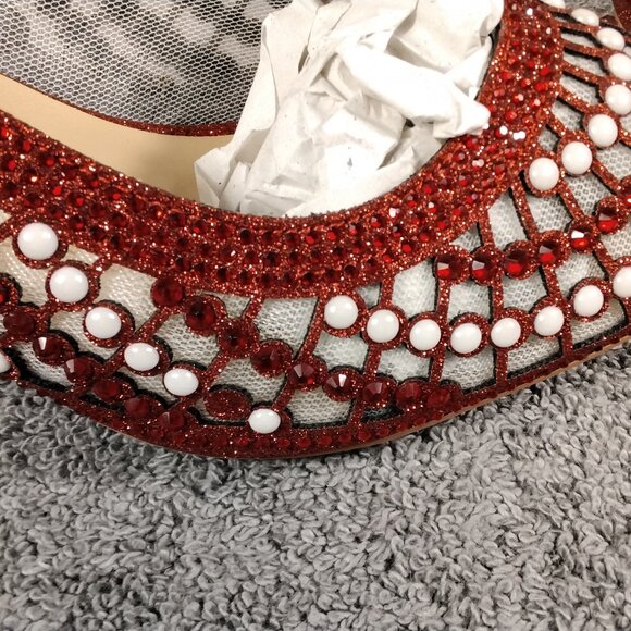 Venus Celia Shoes Womens Size 8.5 Red Studded Slingback Heels Pointed Toe Mesh - Picture 4 of 13